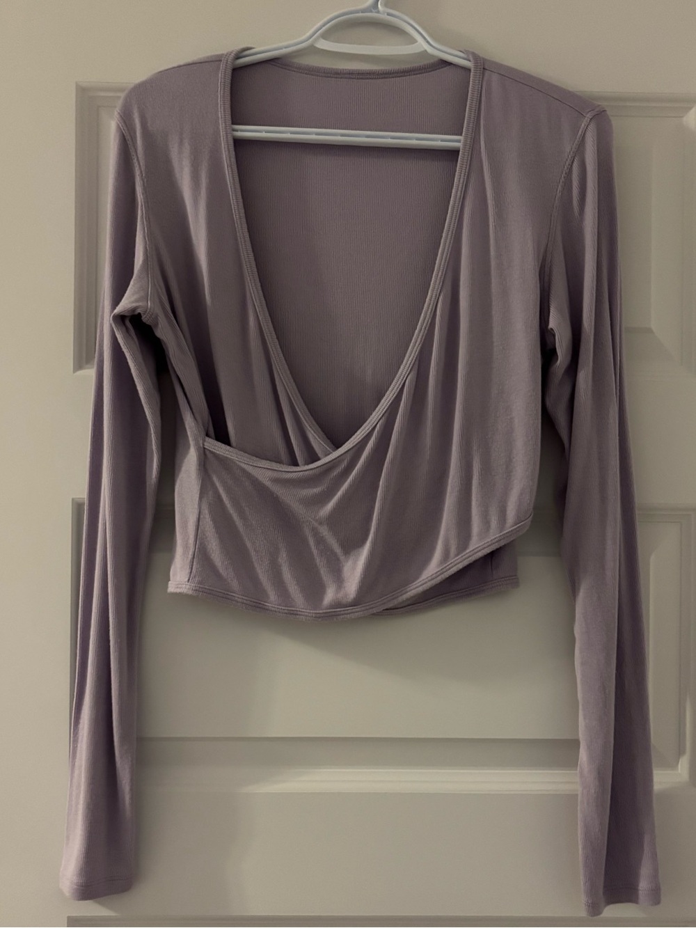 Wrap-Front Ribbed Long Sleeve Top